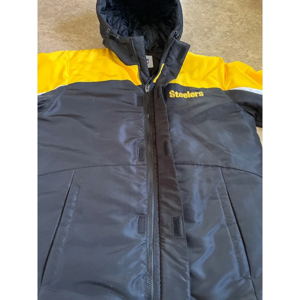 NFL Pittsburgh Steelers Mens Hooded Parka Jacket Black‎ Yellow Medium Full Zip